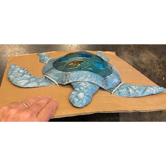 Metal And Glass Sea Turtle Wall Art or Light Fixture Cover, Beach House Decor - Picture 3 of 5